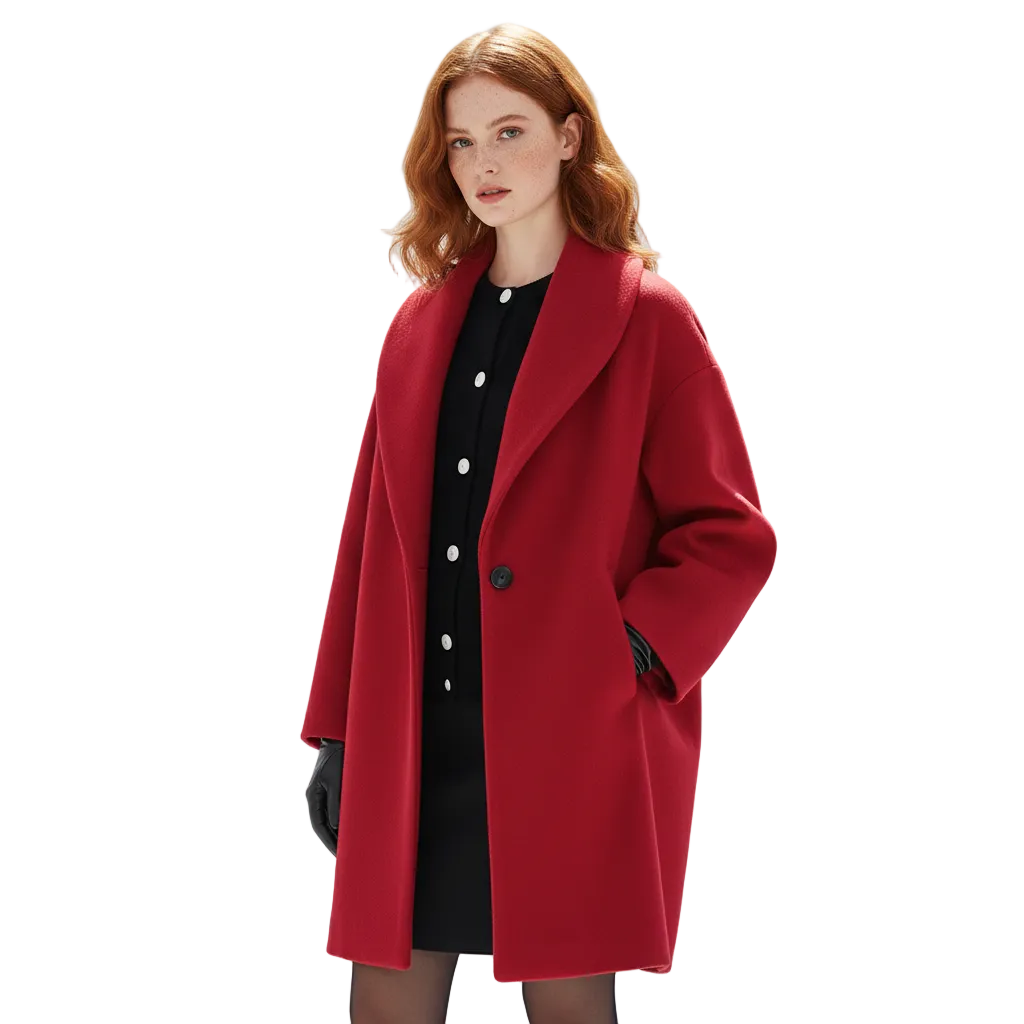Thaelia Manteau Oversize Femme – Manteau Long Élégant avec Revers Larges et Coupe Fluide
