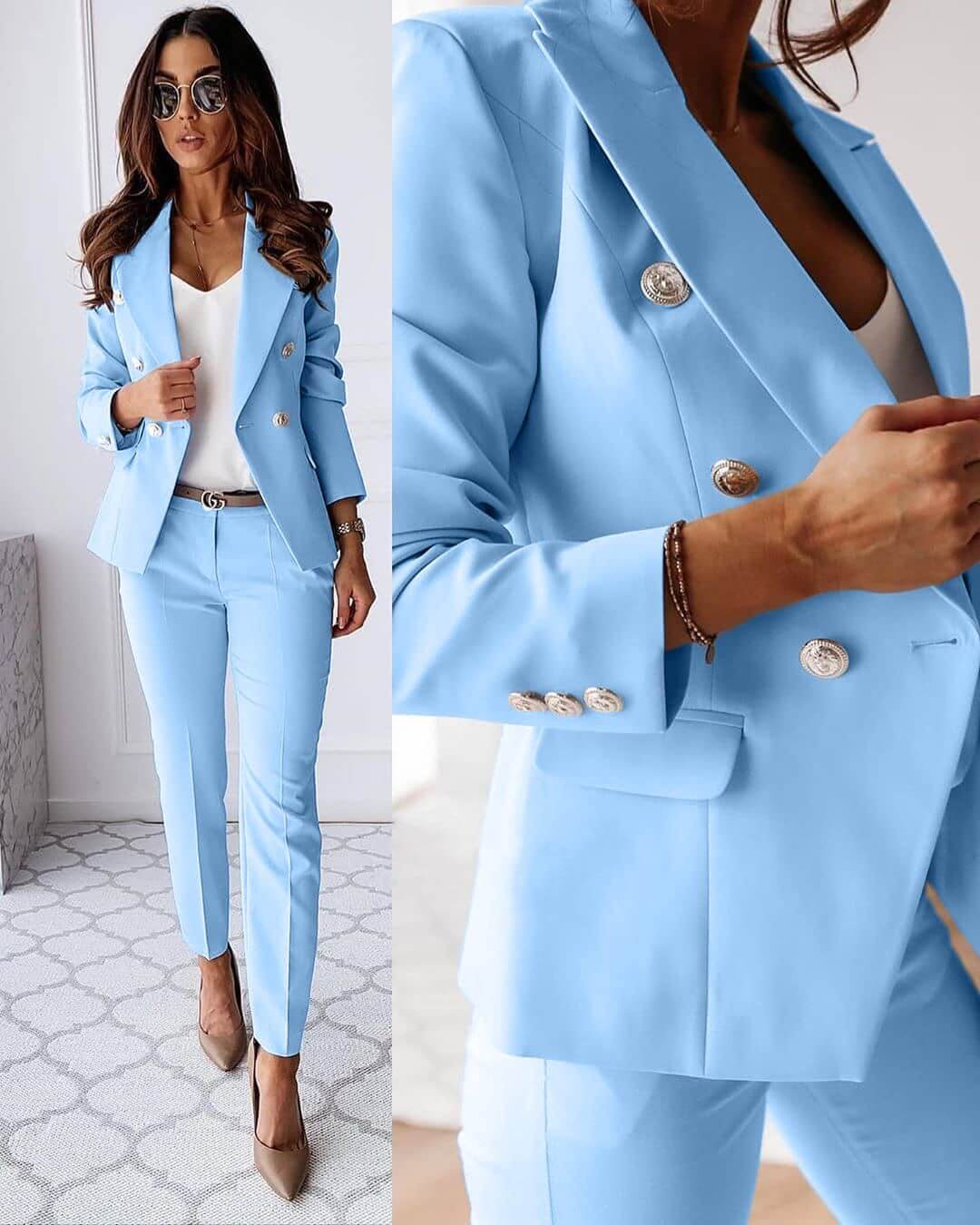 Natalia Tailleur Femme – Ensemble Élégant avec Blazer Structuré et Pantalon Ajusté