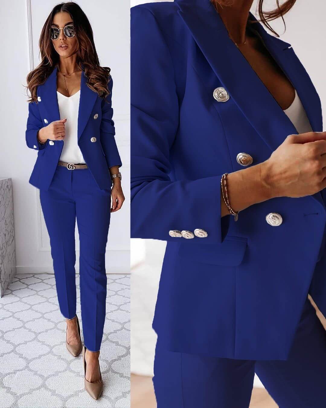 Natalia Tailleur Femme – Ensemble Élégant avec Blazer Structuré et Pantalon Ajusté