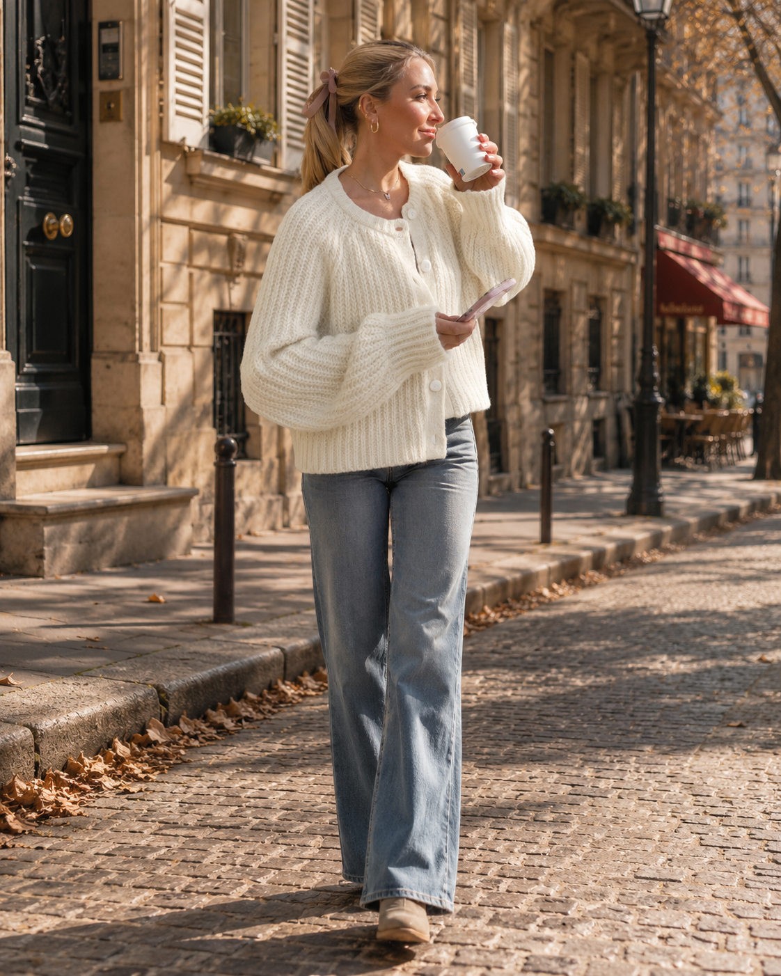 Bernadette Cardigan femme – Maille épaisse, col rond, boutonné, coupe ample