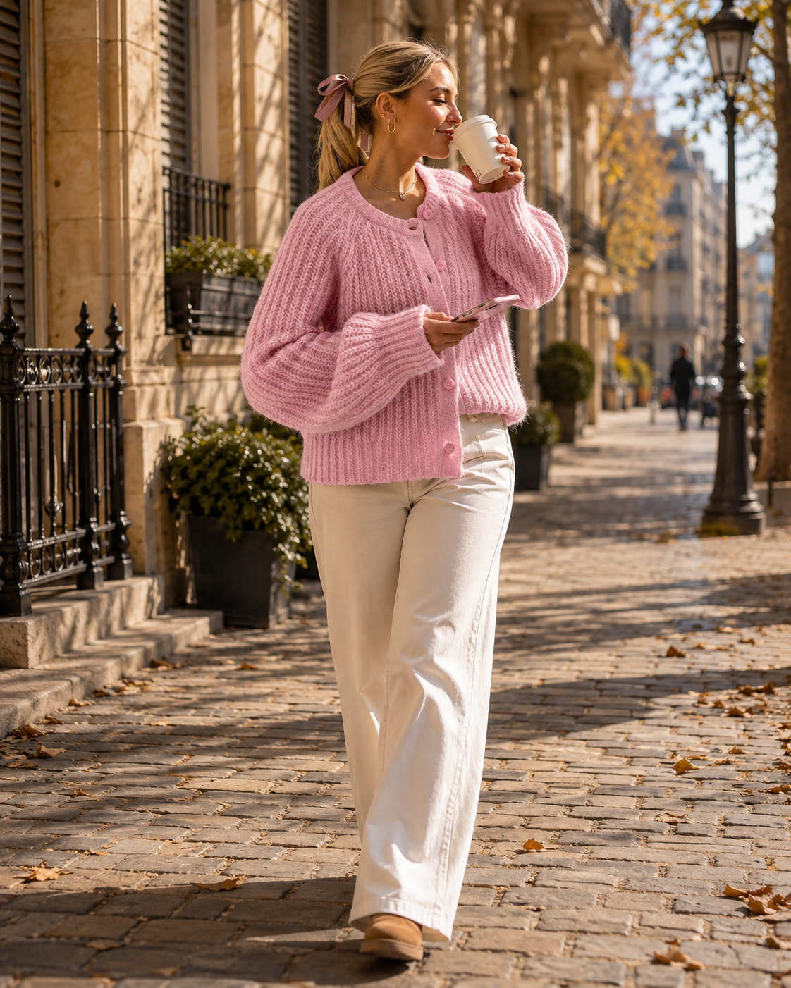 Bernadette Cardigan femme – Maille épaisse, col rond, boutonné, coupe ample