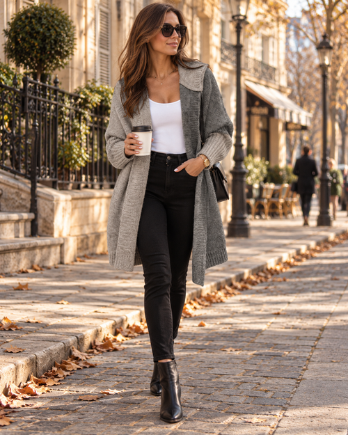 Agatha Cardigan femme color block – Capuche, devant ouvert, manches longues, coupe ample