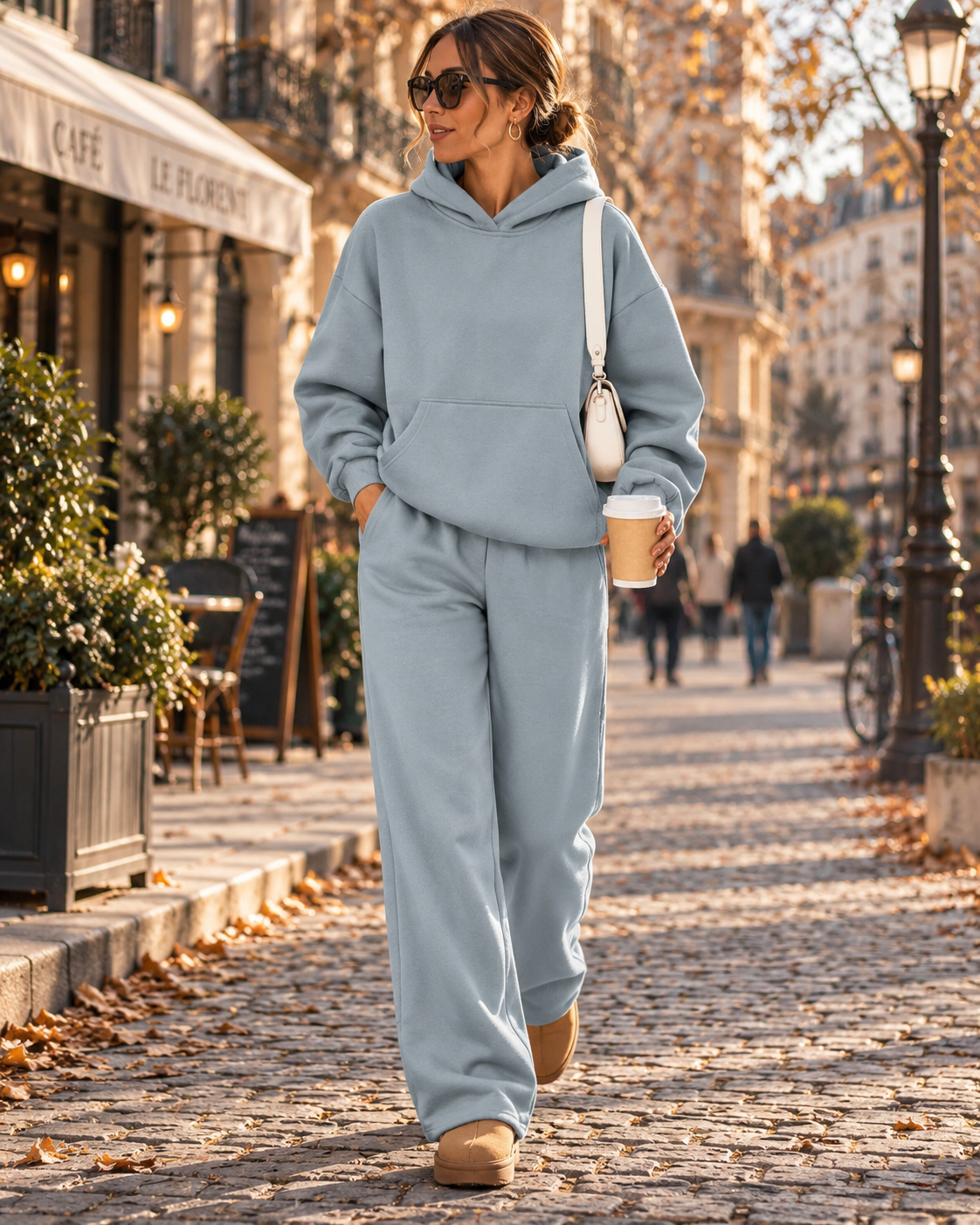 Dorothy Ensemble femme 2 pièces – Sweat à capuche oversize et pantalon jambes larges