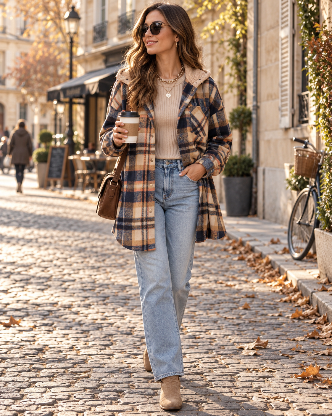 Florencia Veste chemise femme à carreaux – Capuche doublée, coupe oversize, manches longues