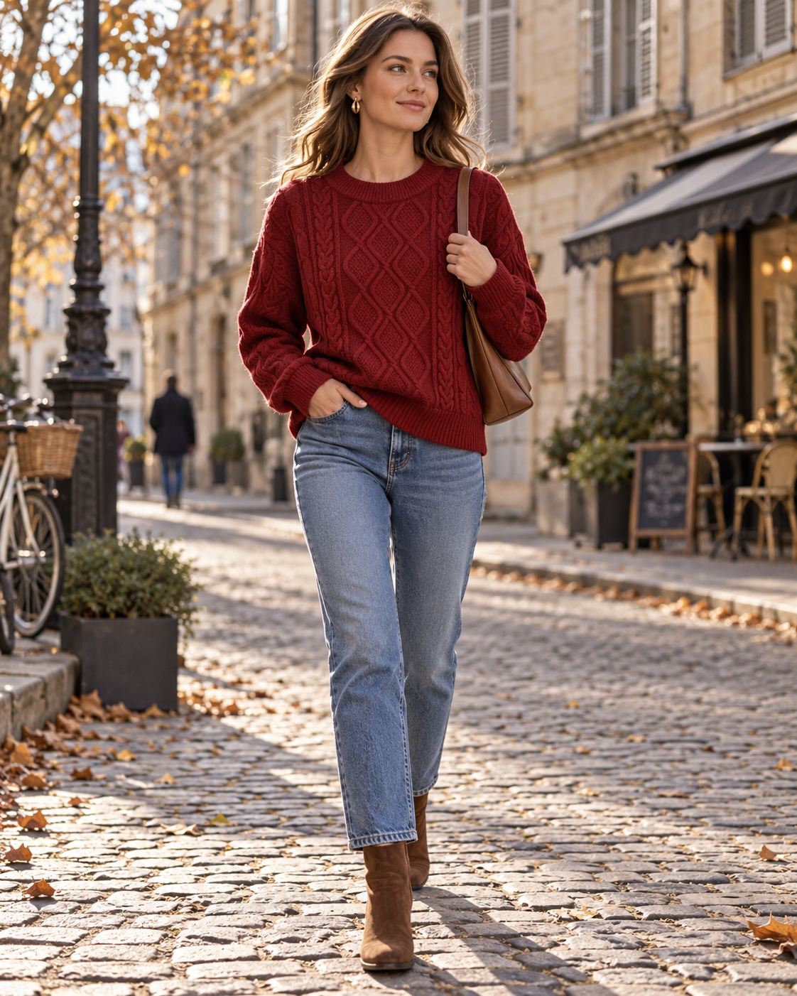 Nancy Pull femme maille torsadée – Coupe oversize, col rond, manches longues, style vintage