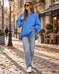 Joanna Sweat femme rayé – Maille gaufrée, coupe oversize, col rond, fentes latérales