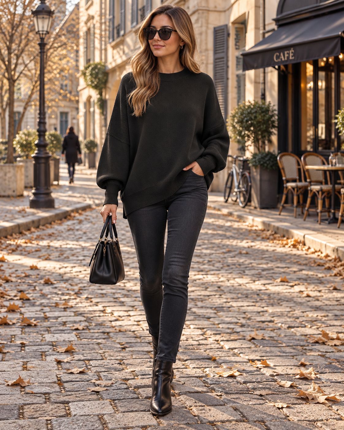 Rosemary Pull femme oversize – Maille côtelée, manches chauve-souris, fentes latérales