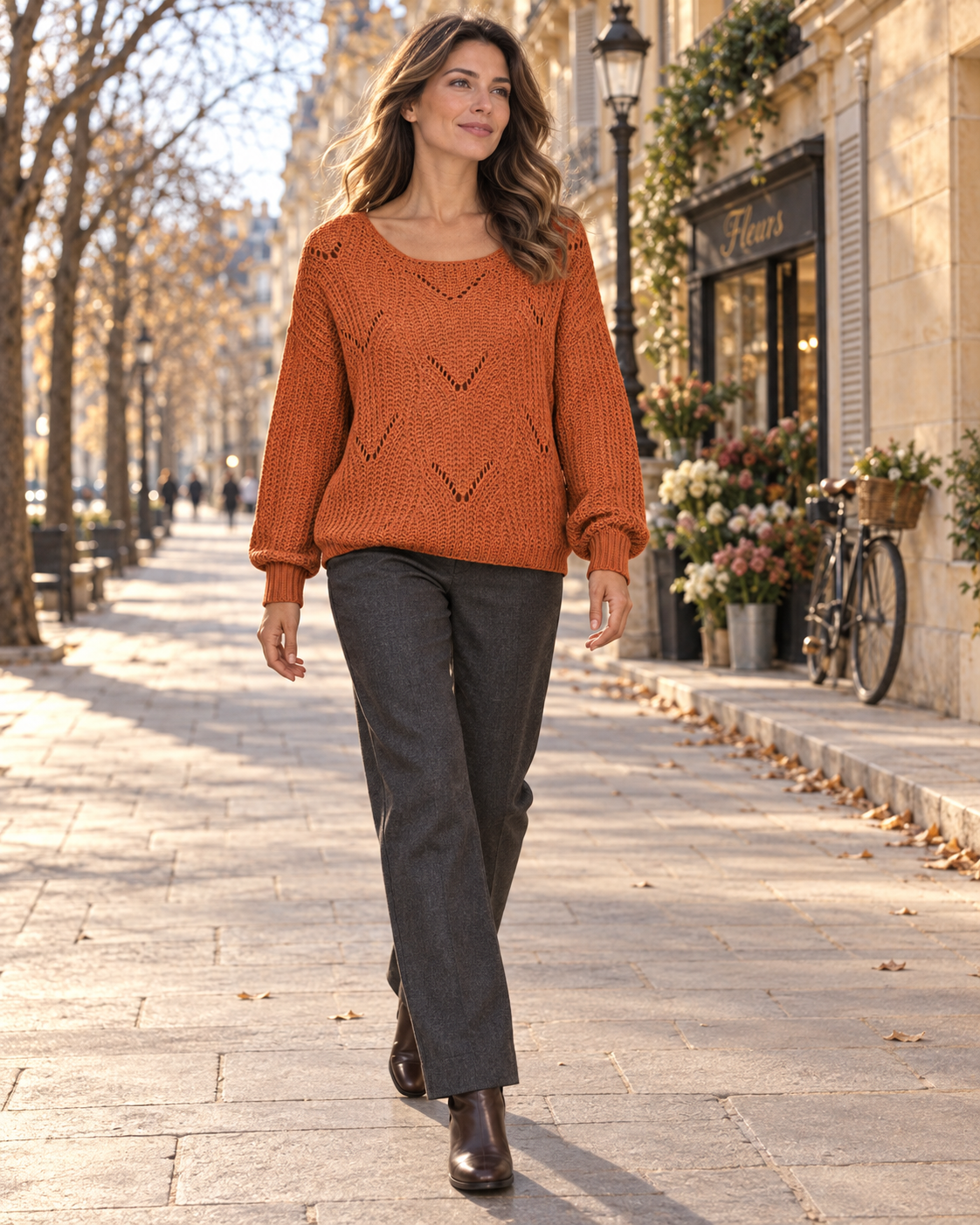 Yvette Pull Femme en Maille Ajourée – Coupe Ample, Encolure Modulable & Manches Longues