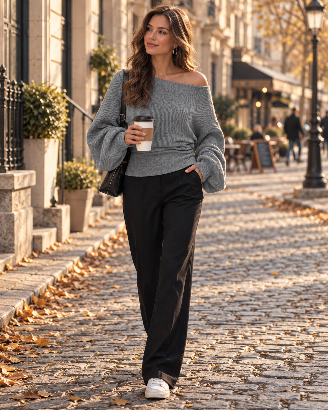 Selma Pull Épaules Dénudées Femme – Maille Côtelée, Manches Chauve-Souris & Taille Ajustée
