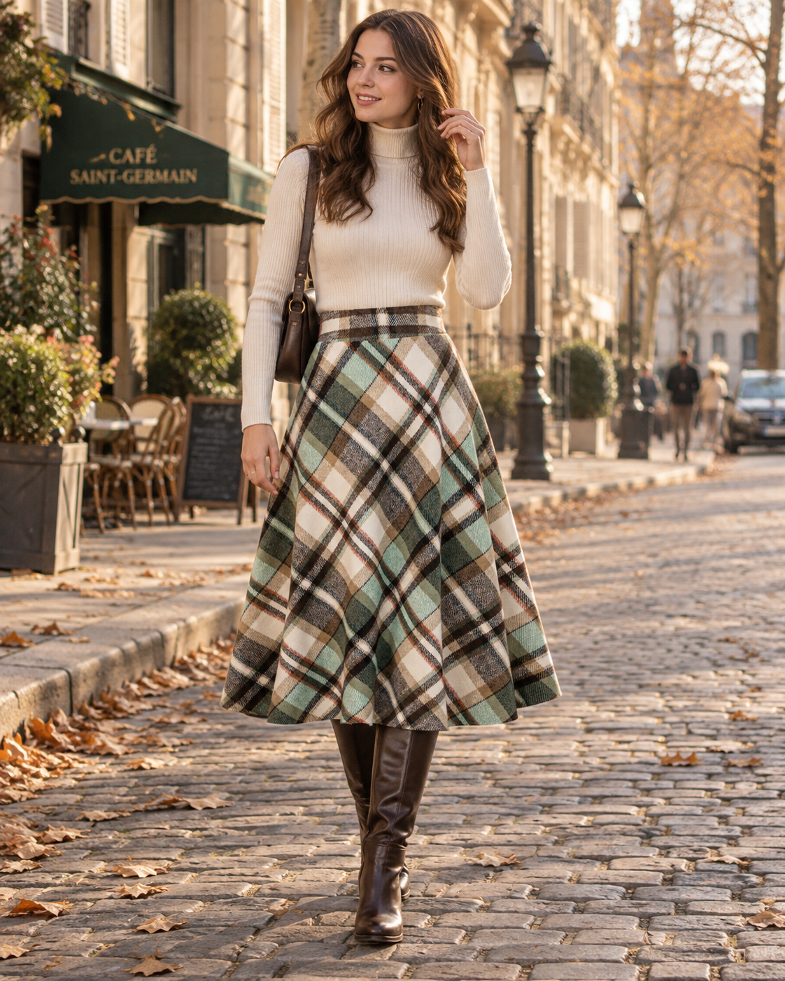 Judel Jupe Longue à Carreaux Femme – Taille Haute, Coupe Évasée & Mélange de Laine