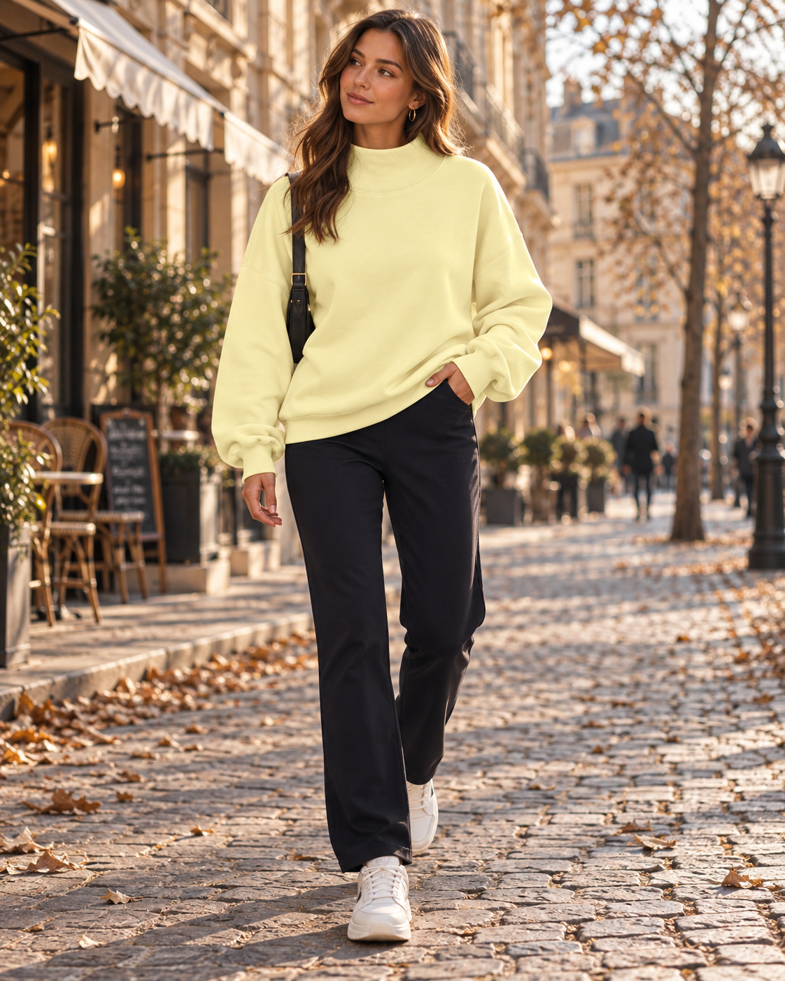 Gelena Sweat Oversize Femme – Doublure Polaire, Col Montant Asymétrique & Manches Longues