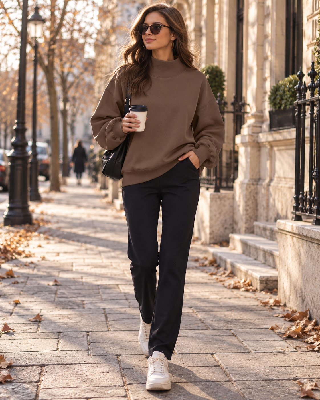 Gelena Sweat Oversize Femme – Doublure Polaire, Col Montant Asymétrique & Manches Longues