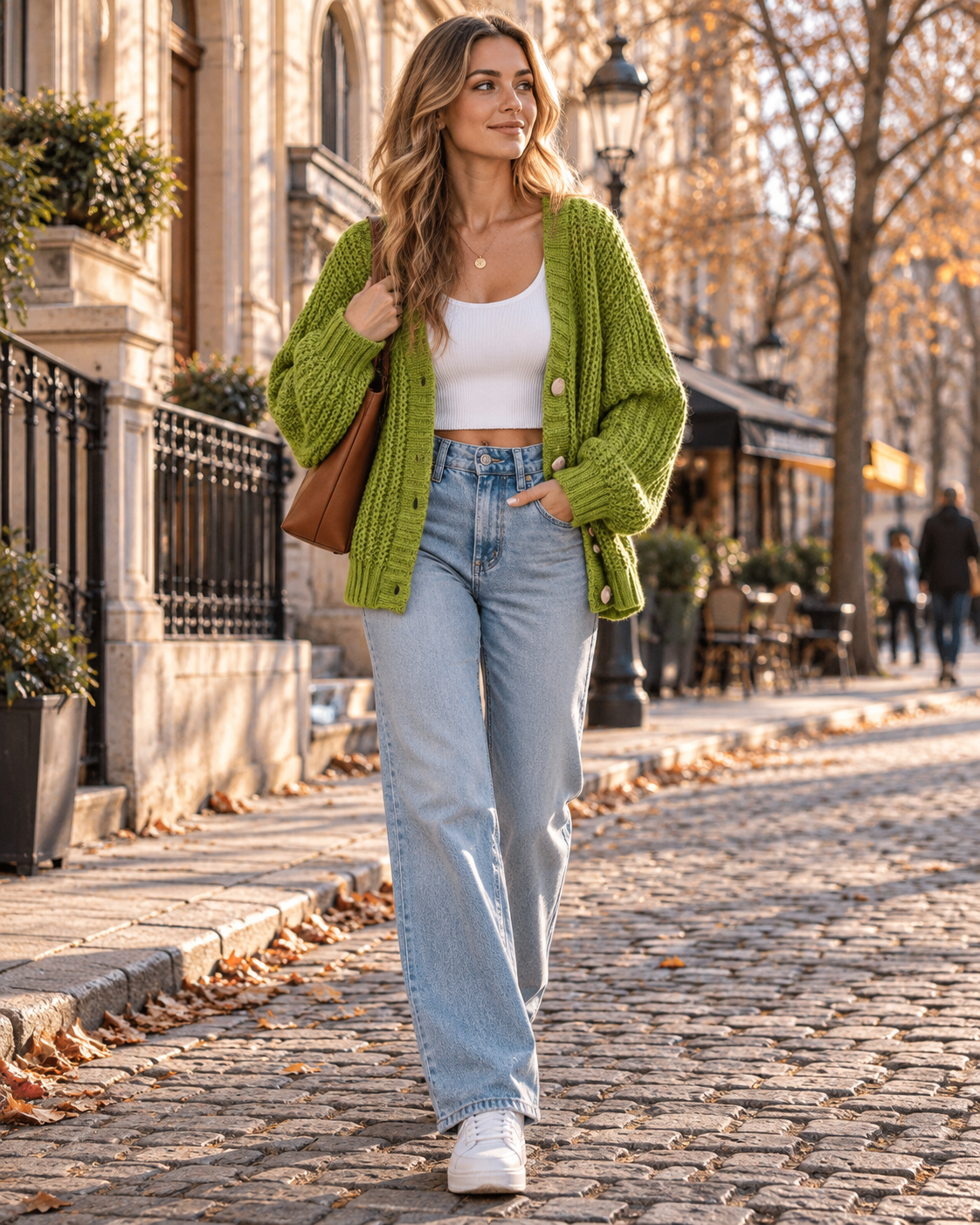 Brianne Cardigan Femme – Maille Épaisse, Col V, Coupe Oversize Courte et Boutons