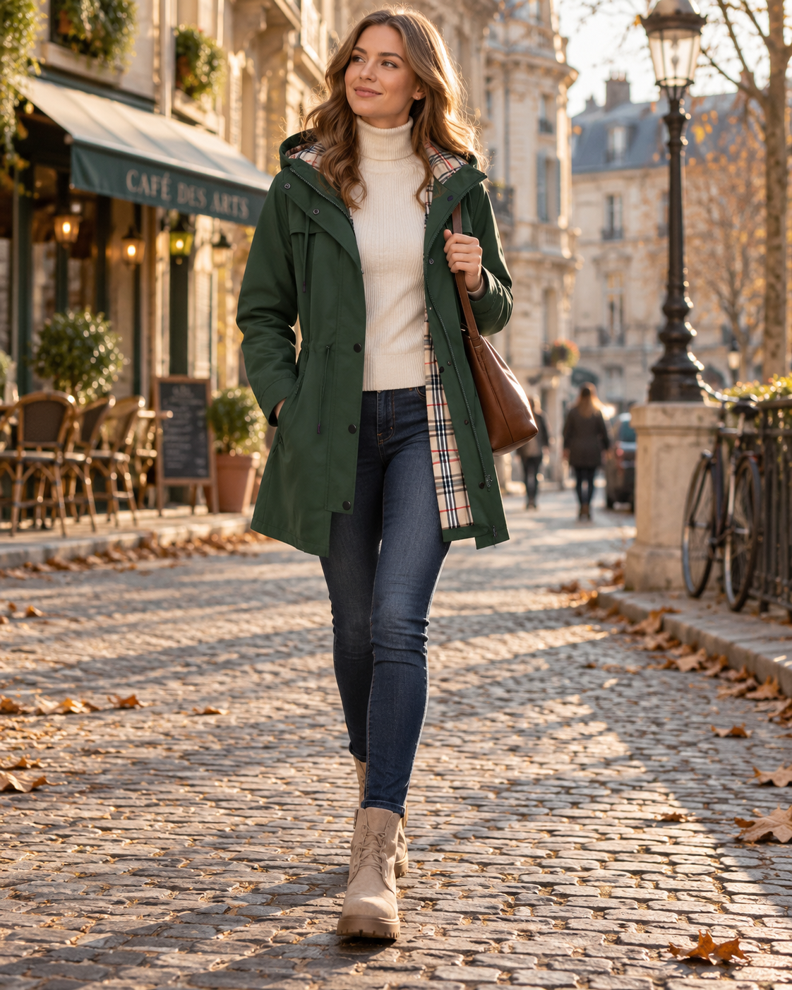 Mallory Imperméable Long Femme – Capuche et Taille Ajustables, Doublure à Carreaux