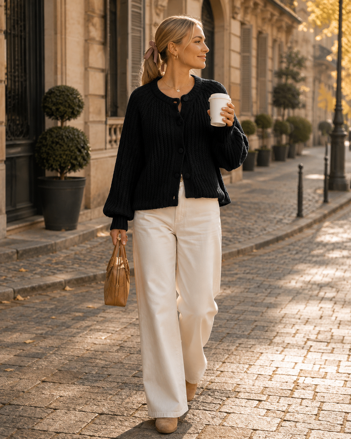 Bernadette Cardigan femme – Maille épaisse, col rond, boutonné, coupe ample