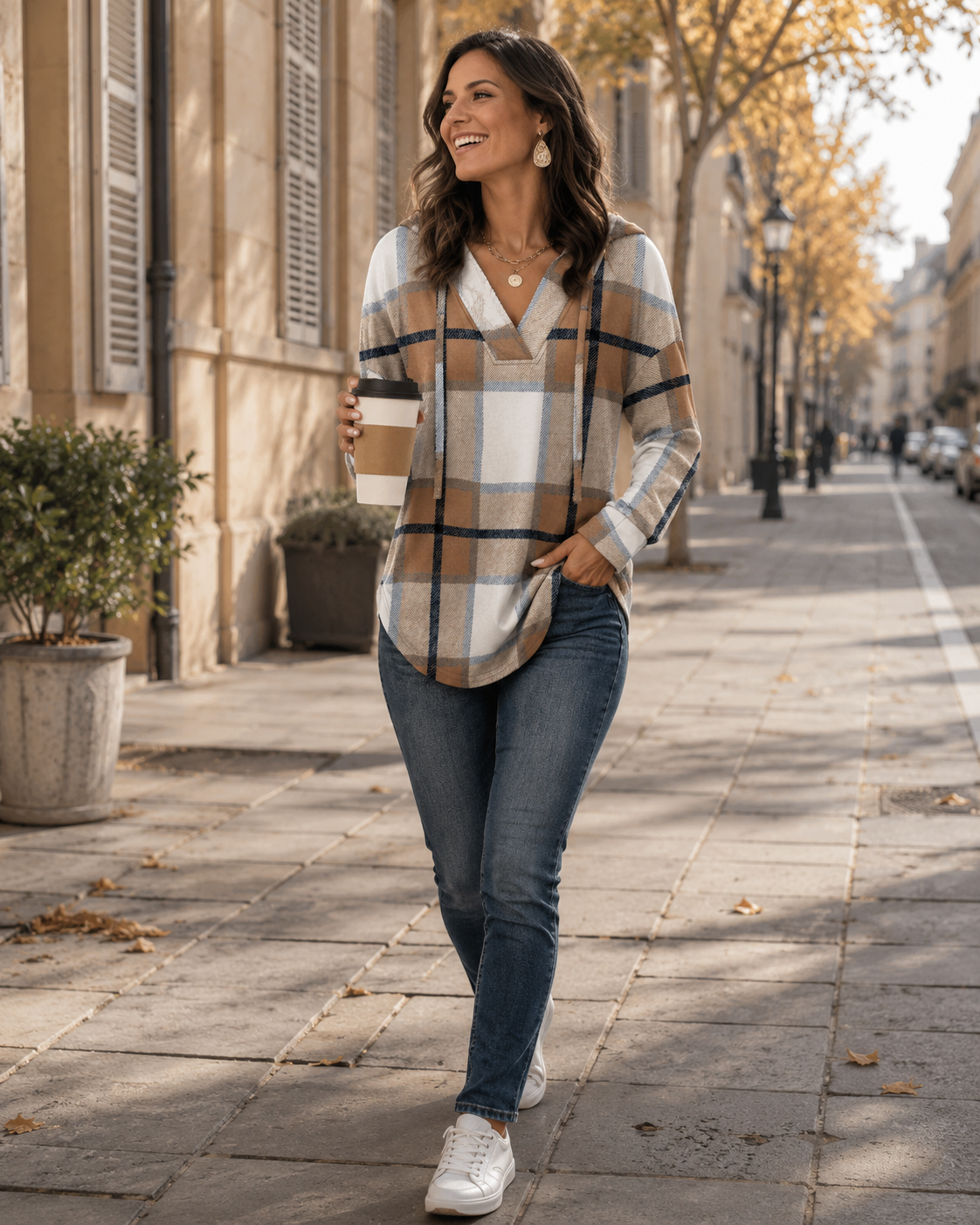 Shelby Sweat à capuche femme – Col V, manches longues, coupe ample, ourlet arrondi