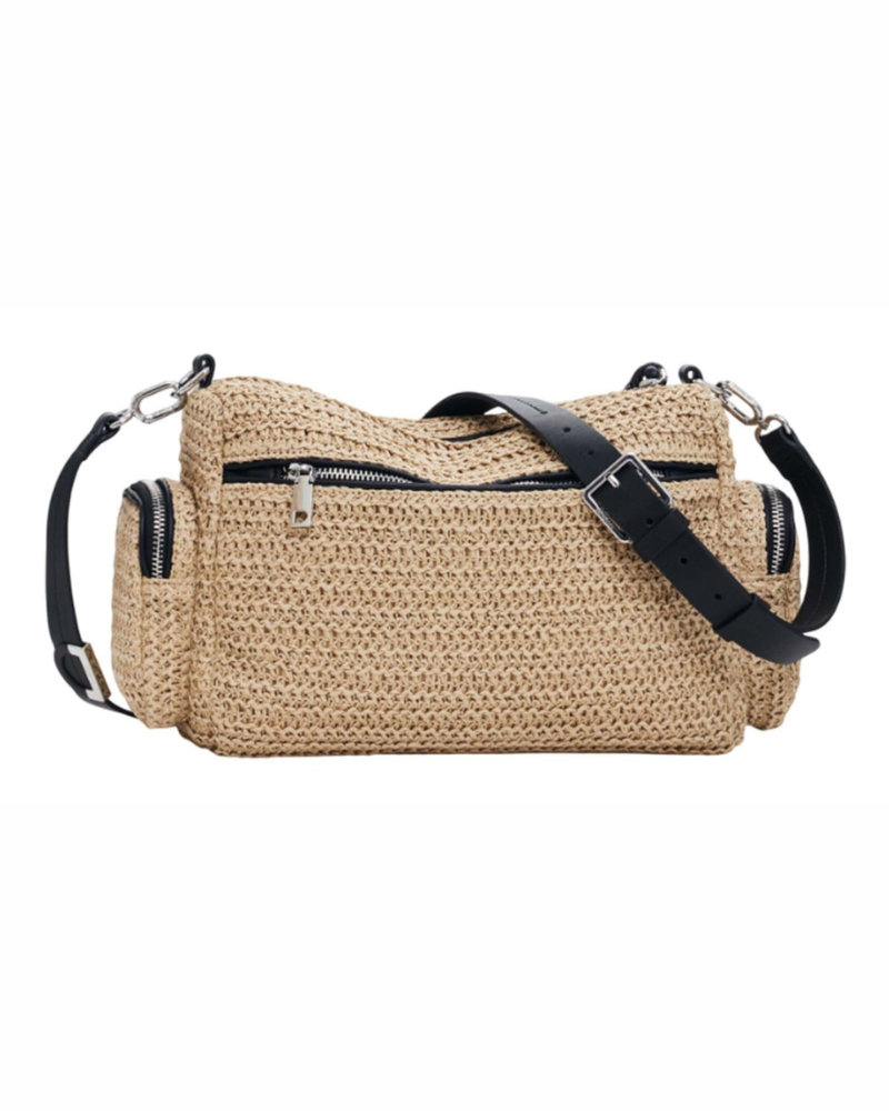 Madeline Women's Crossbody Bag – Small Raffia Bag with Zip Closure and Multiple Pockets