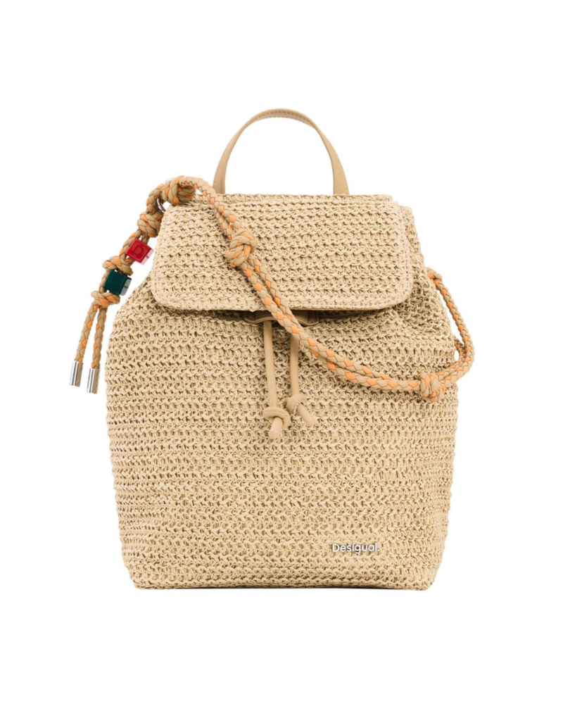Zaino Finley da donna – Piccolo borsa in rafia con patta, coulisse e spallacci regolabili