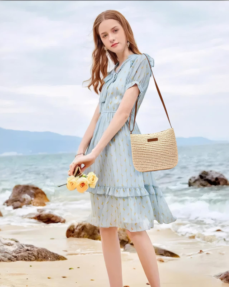 Willow Sac en Paille Femme – Sac Bandoulière Tressé Bohème avec Fermeture Éclair