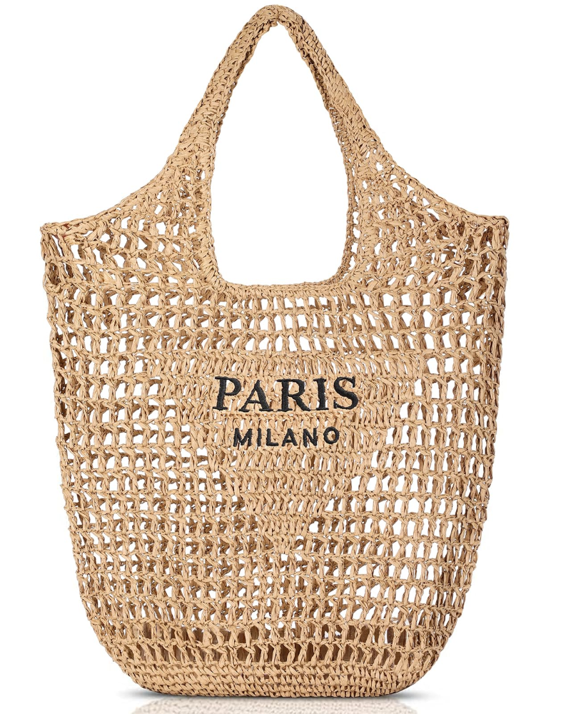 Harper Sac de Plage Femme – Sac Filet Tressé Grande Capacité avec Bandoulière Confortable