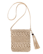 Aubrielle Sac en Paille Femme – Sac Bandoulière Bohème Tressé avec Pompon & Fermeture Éclair