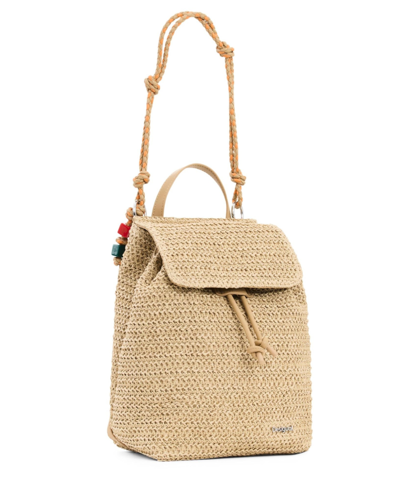 Finley Women's Backpack – Small Raffia Bag with Flap, Drawstring Closure, Adjustable Straps