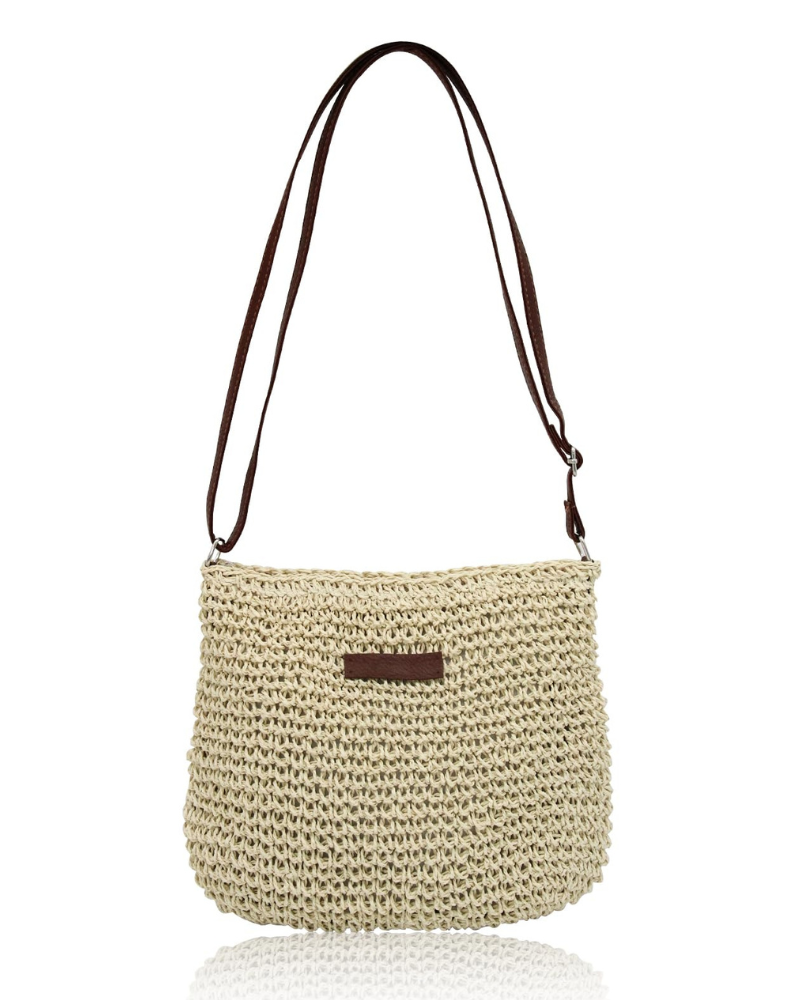 Bristol Borsa a Tracolla Donna – Borsa in Paglia Intrecciata Stile Boho Chiusura con Zip Tracolla Regolabile