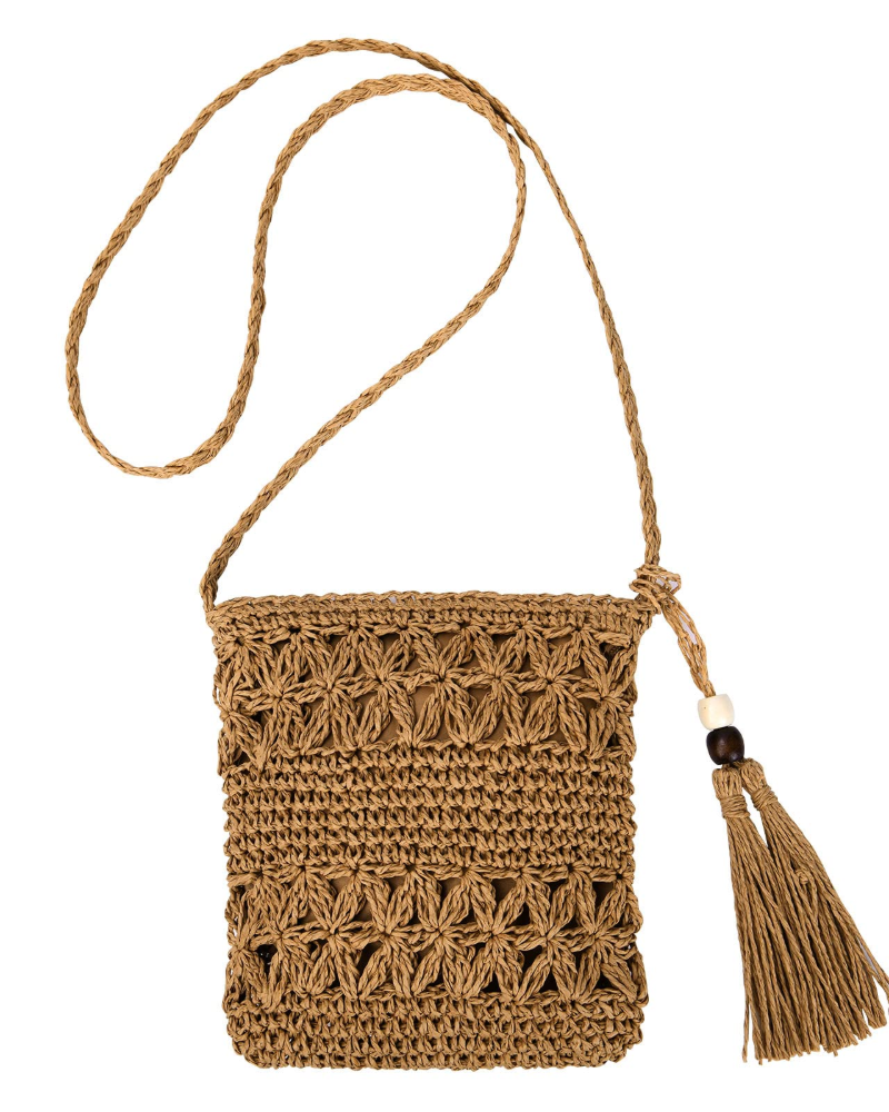 Aubrielle Women's Straw Bag – Bohemian Woven Crossbody Bag with Tassel & Zipper