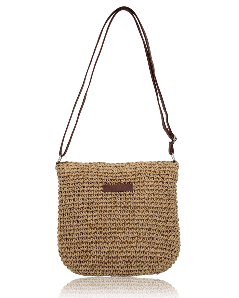 Bristol Borsa a Tracolla Donna – Borsa in Paglia Intrecciata Stile Boho Chiusura con Zip Tracolla Regolabile