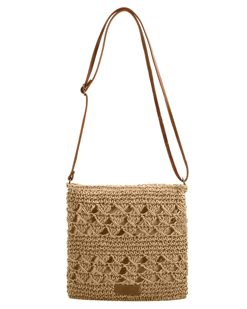 Bianca Sacchetto a Tracolla Donna – Borsa in Paglia Intrecciata Stile Bohemien Chiusura con Zip Tracolla Regolabile