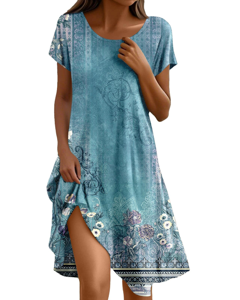 Brielle Robe Longue Femme – Maxi Robe Volantée Col Rond Coupe Fluide Élégante