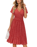 Reese Robe Femme Col V Cache-Cœur – Robe Évasée avec Poches Manches Courtes Longueur Genou