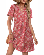 Vestito midi Brianna Donna – Vestito ampio con scollo a V, tasche, maniche corte, stile boho  