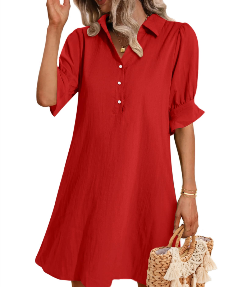Melanie Robe Chemise Femme – Robe Col V à Volants avec Poches en Tissu Fluide