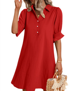 Melanie Robe Chemise Femme – Robe Col V à Volants avec Poches en Tissu Fluide