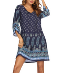 Marlowe Bohemian Dress for Women - V-Neck Tunic Dress with Tassels, 3/4 Sleeves, Loose Fit