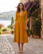 Sophie Vestido Midi para Mujer – Vestido Entallado de Algodón con Corte Elegante y Cómodo