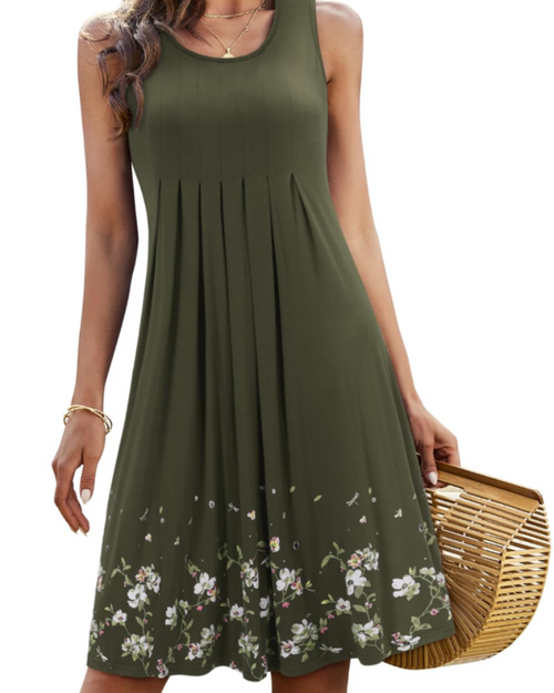 Bailey Robe Midi Femme – Robe Sans Manches Col Rond Plissée Fluide Style Estival