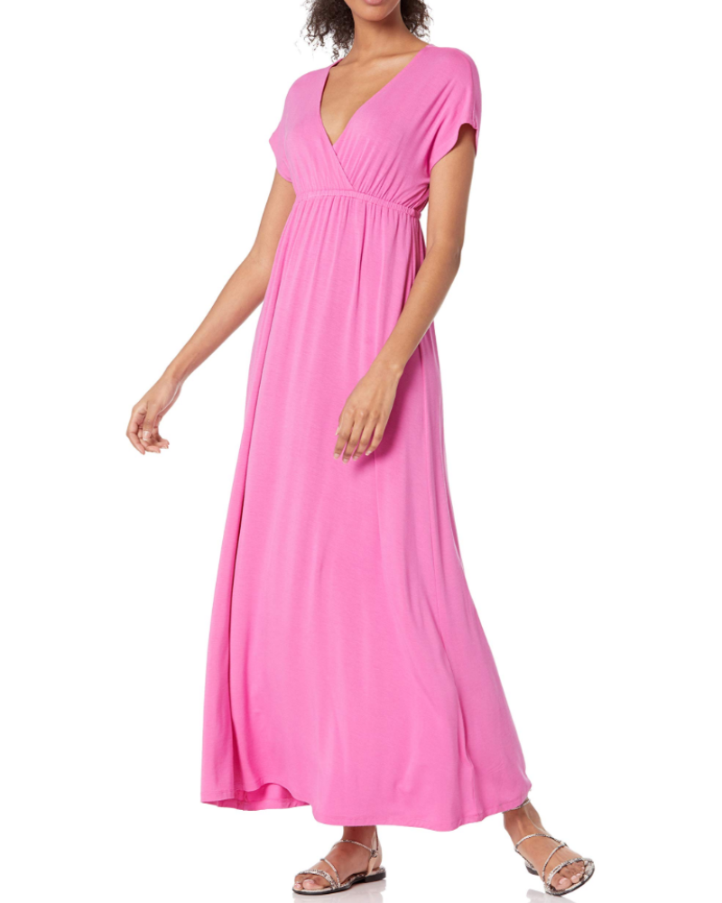 Elowen Long Dress Women’s – Maxi Dress Empire Waist V-Neck Dolman Sleeves Stretch Jersey  
