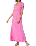 Elowen Long Dress Women’s – Maxi Dress Empire Waist V-Neck Dolman Sleeves Stretch Jersey  
