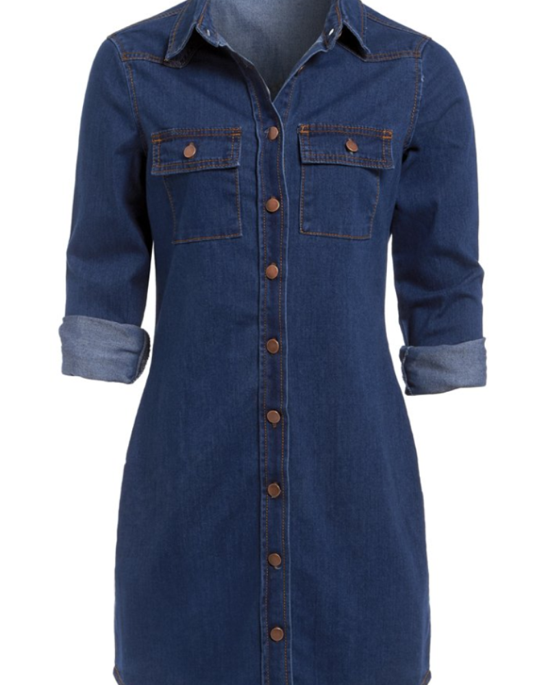Brielle Robe en Jean Femme – Robe Chemise Boutonnée en Denim Coton à Manches Longues Ajustables