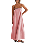 Adeline Robe Maxi Femme – Robe en Lin à Bretelles Réglables avec Poches & Dos Noué
