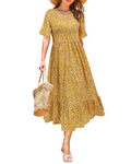 Women's Payton Midi Dress – Floral Round Neck Ruffle Sleeve Dress with Pockets Empire Waist