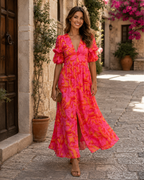 Abito da donna Zoe – Abito elegante con scollo a V, maniche a sbuffo e taglio fluido
