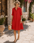 Melanie Robe Chemise Femme – Robe Col V à Volants avec Poches en Tissu Fluide