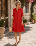 Melanie Robe Chemise Femme – Robe Col V à Volants avec Poches en Tissu Fluide