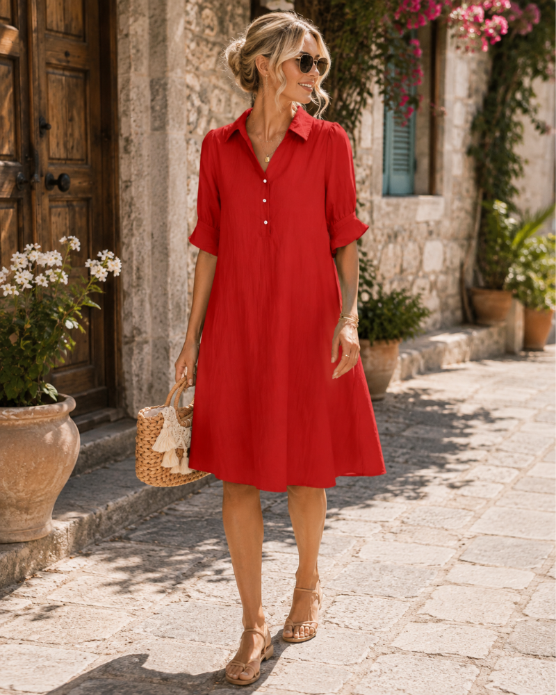 Melanie Robe Chemise Femme – Robe Col V à Volants avec Poches en Tissu Fluide
