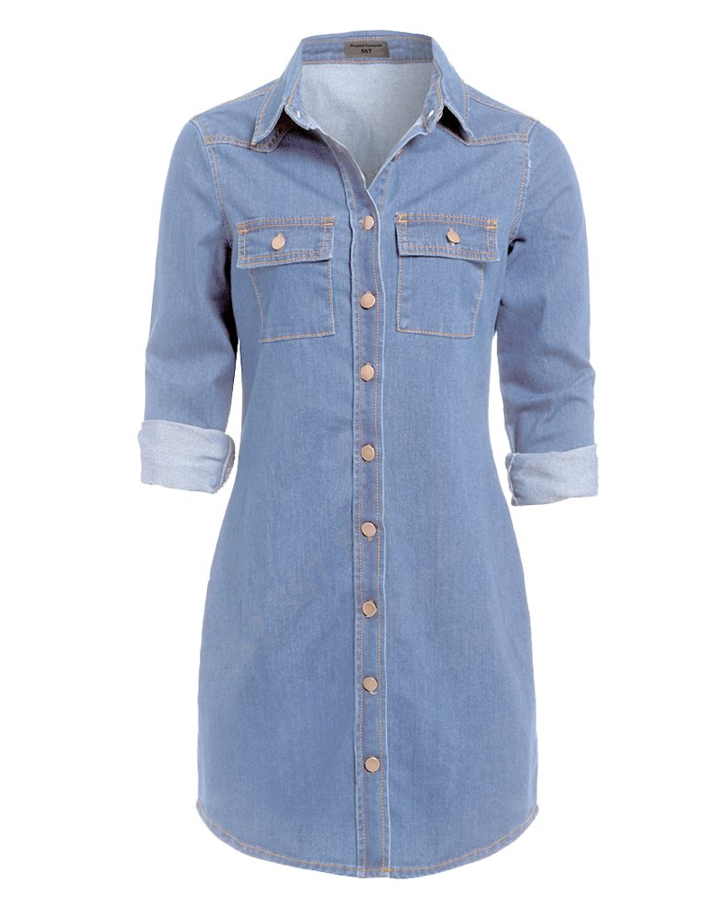 Brielle Vestito di Jeans da Donna – Vestito Camicia con Bottoni in Denim di Cotone e Maniche Lunghe Regolabili