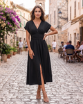 Kennedy Vestito Maxi Donna – Vestito Lungo Plissettato Scollo a V con Maniche a Pipistrello Elegante