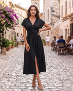 Kennedy Vestito Maxi Donna – Vestito Lungo Plissettato Scollo a V con Maniche a Pipistrello Elegante